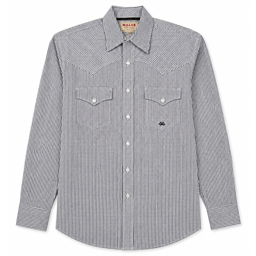 Miller Ranch Western Shirt Men's L Navy White Check Button Down Cowboy Ranchwear